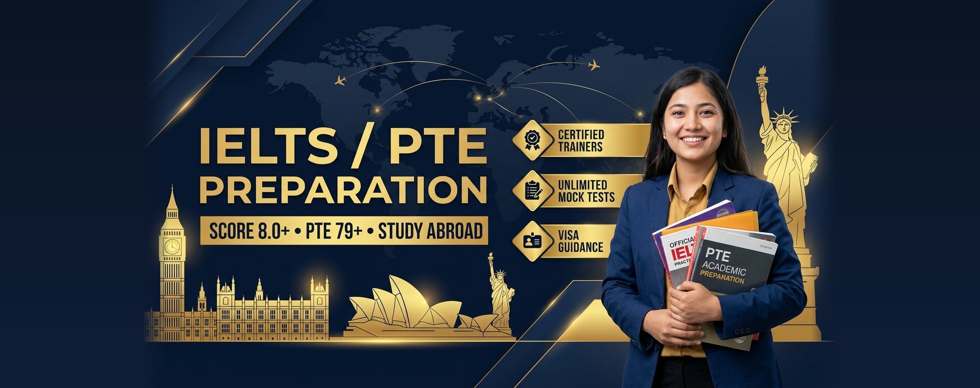 IELTS / PTE Preparation - Score 8.0+ • PTE 79+ • Study Abroad Masterclass
